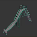 Outdoor Metal Slide With Green Frame Ladder And Smooth Sliding Surface