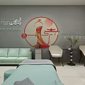 Modern Beauty Salon Interior With Green Walls Round Mirror Treatment Beds And Plants