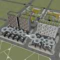 Modern Commercial Street With Open Layout Unique Roof Structure And Pedestrian Walkway