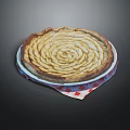 Homemade Apple Pie with Spiral Arranged Apple Slices on White Plate and Red Checkered Napkin