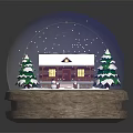 Decorative Snow Globe With Miniature Cabin Pine Trees And Snowman On Stone Base
