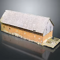 Traditional Rural Building With Red Brick Walls Gray Tiled Roof And Wooden Siding