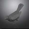 Metallic Shiny Bird With Textured Surface Standing Pose Detailed Tail And Claws