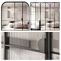 Modern Glass Sliding Doors with Black Frames Vertical Stripes and Round Accents for Interior Partition