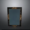 Ornate Photo Frame With Black Border Golden Decorative Accents And Blue Mirror Surface