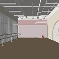 Fitness Dance Studio With Ballet Barres Large Mirror Wooden Floor White Curtains And Arched Door