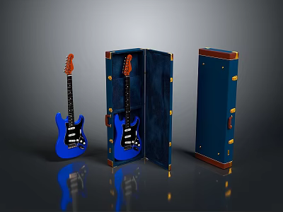 Realistic Style Blue Electric Guitar Electric Guitar Guitar Case Music Instrument Blue 3d model