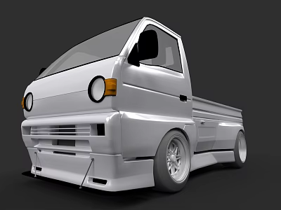 Silver Small Pickup Truck With Open Cargo Bed And Sporty Wheels Design 3d model