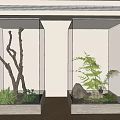 Indoor Plant Combinations in Glass Display Cases with Dry Branches Ferns and Stones