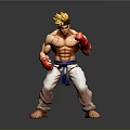 3D Action Figure Model With Blonde Spiky Hair Red Gloves Blue Belt And White Pants