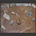 Soldier Standing In Front Of Red Brick Wall With White Ice Rocks On Sandy Ground