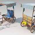 Passenger car, old tricycle, rickshaw, human tricycle, living goods 3d model