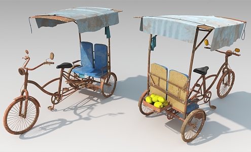 Passenger car, old tricycle, rickshaw, human tricycle, living goods 3d model