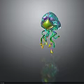 Colorful Jellyfish With Turquoise Purple Yellow Body And Green Yellow Flowing Tentacles