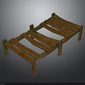 Weathered Outdoor Wooden Architectural Structure With Slats And Green Moss Accents