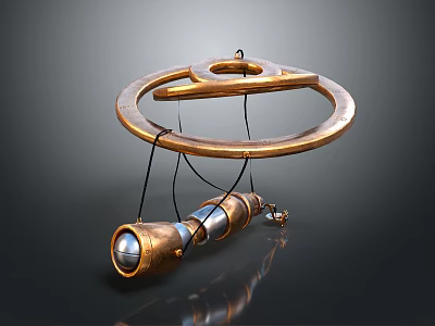 Golden Circular Commercial Measuring Equipment Featuring Ring Pointer Hanging Cylindrical Lens And Metallic Texture 3d model