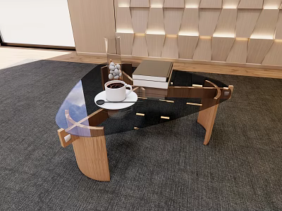 Living Room Interior With Black Glass Coffee Table Wooden Base And Decorative Items 3d model