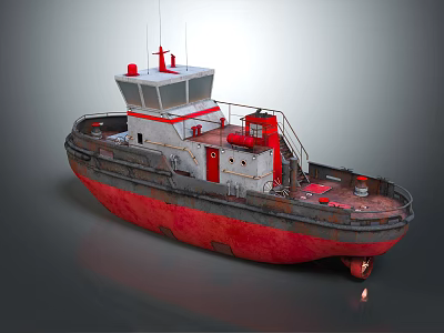 Rusty Tugboat Exterior With Red Gray Color And Structural Details 3d model