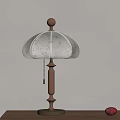 Vintage Wooden Table Lamp With Fabric Shade And Red Fruits On Tabletop
