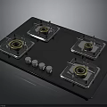Modern Four Burner Gas Stove With Blue Glass Surface And Control Knobs