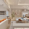 Modern Dessert Shop Interior With Glass Display Cases Fresh Pastries And Decorative Plants