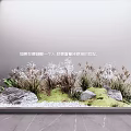 Artificial Landscape Plant Arrangement With Various Grasses Stones Moss And White Pebbles