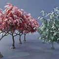 Arbor Trees With Red And Green Foliage And Textured Trunks In Landscape