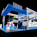 Modern XINGX Exhibition Booth With Blue Canopy Interior Display And Stairs Design