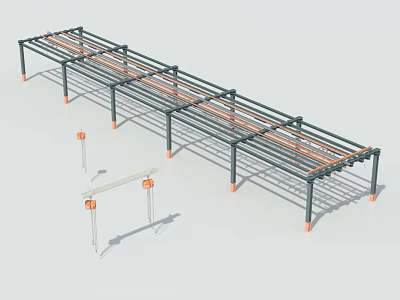 Industrial Equipment Metal Frame Structure With Long Rails And Orange Components 3d model