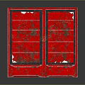 Vintage Red Double Door Bookcase With Multiple Shelves And Open Design