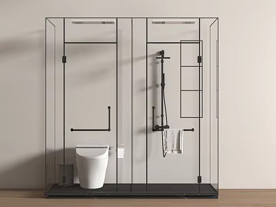 Modern Shower Sauna Interior Design With Glass Enclosure Toilet And Towel Rack 3d model