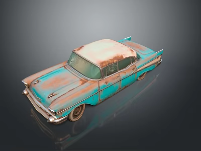 Old Rusty Turquoise Vintage Car With Beige Roof And Classic Design 3d model