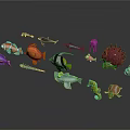 Colorful Diverse Marine Animals Including Clownfish Shark Seahorse Turtle And Jellyfish