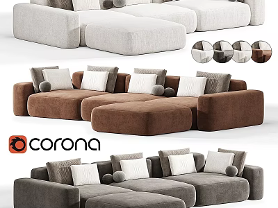 Cozy Sectional Sofa With Multiple Color Options Plush Cushions And Round Pillows 3d model