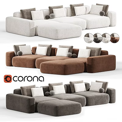 Cozy Sectional Sofa With Multiple Color Options Plush Cushions And Round Pillows 3d model