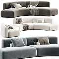Curved Beige And Brown Sofa Interior With Pillows And Blankets Design