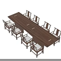 Wooden Conference Table With Chinese Style Chairs And Spacious Tabletop Design