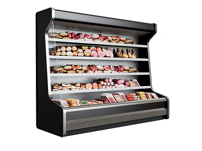 Commercial Refrigerated Display Shelving Unit with Multiple Shelves and Assorted Food Products 3d model