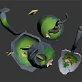 Green And Gray 3D Model Components With Tool Shaped Parts And Yellow Stars