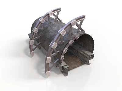 Cylindrical Architectural Metal Structure With Support Frame And Masonry Elements 3d model