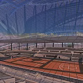 Modern Basketball Court With Glass Roof Metal Frame Basketball Hoop And Wooden Floor