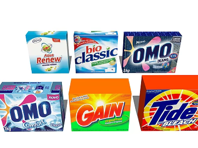 Popular Bathroom Accessories Including OMO Gain Tide Laundry Detergent Products 3d model