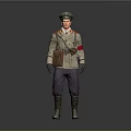 Man in Military Uniform Wearing Cap Armband Leather Bag and Boots