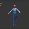 Child 3D Character Model Standing with Arms Outstretched in Blue Outfit White Sleeves and Glasses