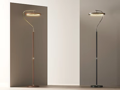 Modern Brown and Black Floor Lamp with Curved Metal Stand for Living Room 3d model