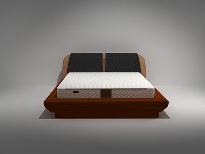 Double Bed With White Mattress And Black Brown Headboard On Wooden Frame 3d model