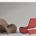 Modern Curved Leisure Chairs In Red White Brown With Soft Fabric And Ergonomic Design