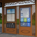Bus Stop Road Facility With Traditional Chinese Design Wooden Structure Information Boards And Electronic Screens