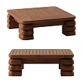Wooden Modern Coffee Table With Slatted Top And Stacked Cylindrical Legs
