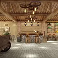 New Chinese Style Store Folk Reception Room 3d model